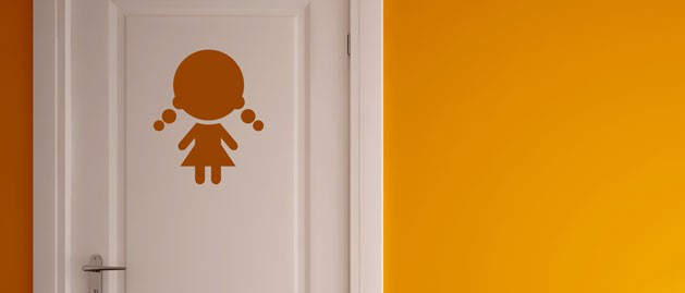 Samolepka na stenu a dvere s oznaenm toalety dievat, polep na stnu a nbytek