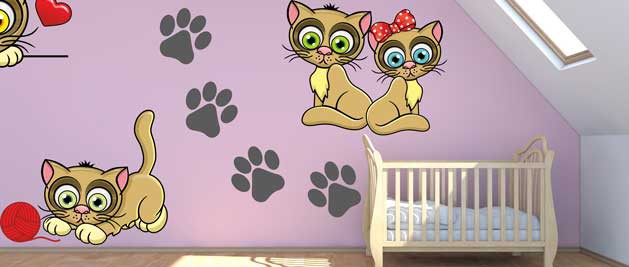 Mačky - sada farebných samolepiek na stenu, polep na stěnu a nábytek