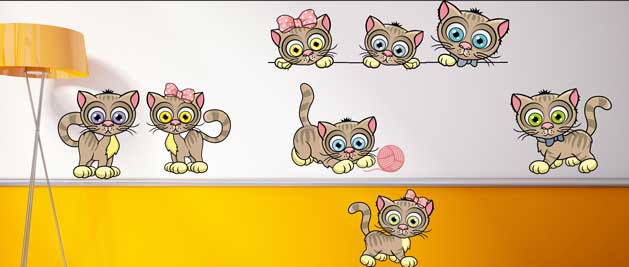 Koťátka - sada barevných samolepek na zeď, polep na stěnu a nábytek