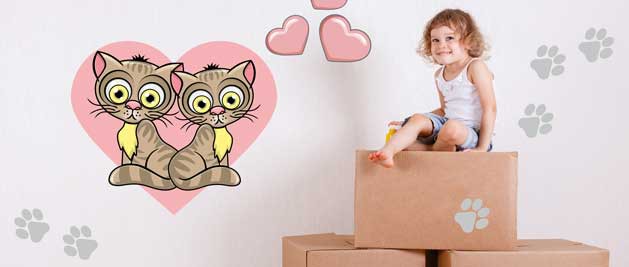 Zamilované mačičky - sada farebných samolepiek na stenu, polep na stěnu a nábytek