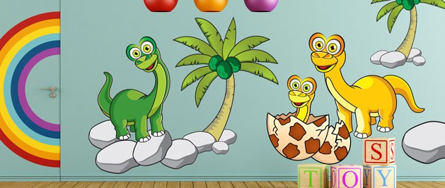 Dinosaury - sada farebnch samolepiek na stenu, polep na stnu a nbytek