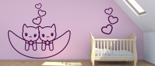 Samolepka na stenu mačičky na mesiaci, polep na stěnu a nábytek