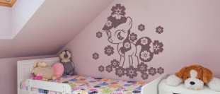 Samolepka na stenu detský poník s kvietkami, polep na stěnu a nábytek