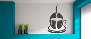 Nálepka na stenu šálka v zrnku kávy, polep na stěnu a nábytek