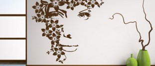 Nálepka na stenu tvár ženy za kvetinami, polep na stěnu a nábytek