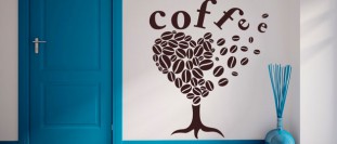 Samolepka na stenu strom s nápisom coffee, polep na stěnu a nábytek