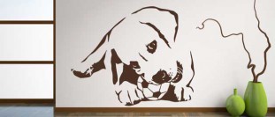 Samolepka na stenu pes s loptičkou, polep na stěnu a nábytek