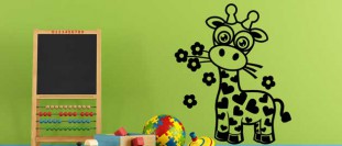 Nálepka na stenu žirafa s kyticou, polep na stěnu a nábytek