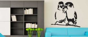 Nálepka na stenu zamilovaní papagáji, polep na stěnu a nábytek