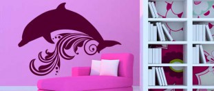Nálepka na stenu delfín s vlnkou, polep na stěnu a nábytek