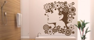 Samolepka na stenu ženská tvár v kvetoch, polep na stěnu a nábytek