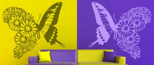 Nálepka na stenu motýľ s kvetinovým krídlom, polep na stěnu a nábytek