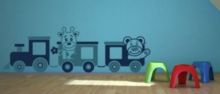 Samolepka na stenu vláčik so zvieratkami, polep na stěnu a nábytek