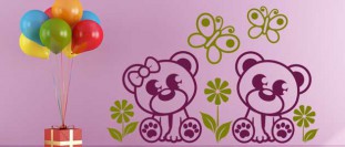 Samolepka na stenu dva medvedci s kvetinami, polep na stnu a nbytek