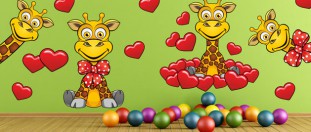 Zamilované žirafky - sada farebných samolepiek na stenu, polep na stěnu a nábytek