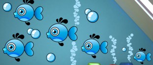 Modré rybičky - sada farebných samolepiek na stenu, polep na stěnu a nábytek