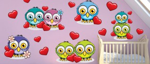 Zamilovaní vrabčáci - sada farebných samolepiek na stenu, polep na stěnu a nábytek