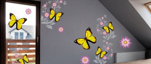 Žltí motýlikovia - sada farebných samolepiek na stenu, polep na stěnu a nábytek