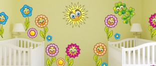 Kvetinky - sada farebných samolepiek na stenu, polep na stěnu a nábytek