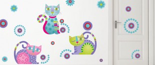 Abstraktné mačky - farebná samolepka na stenu, polep na stěnu a nábytek